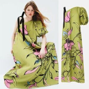 STINE GOYA Floral One Sleeve Maxi Dress With Bow Strap Size Small